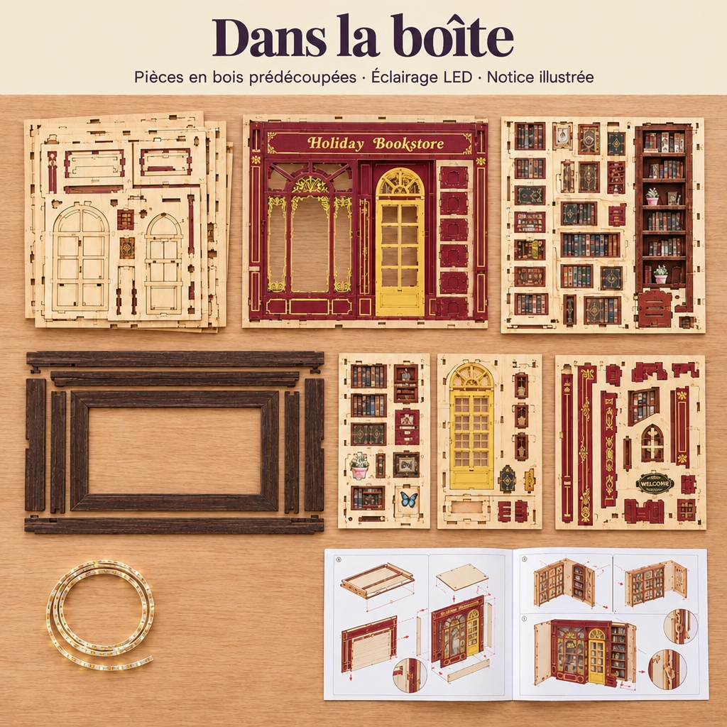 Contenu de la boîte du kit La Librairie du Soir