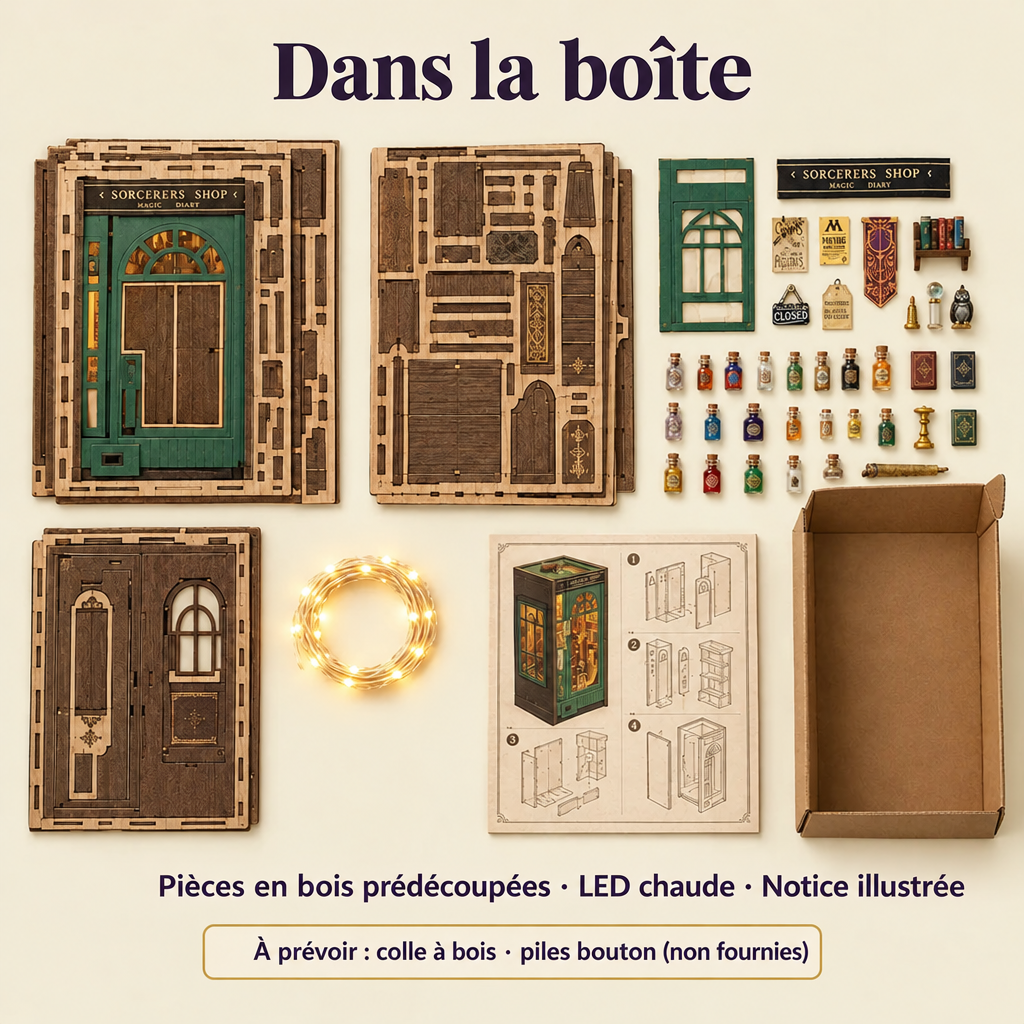 Contenu de la boîte du kit L'Échoppe du Sorcier