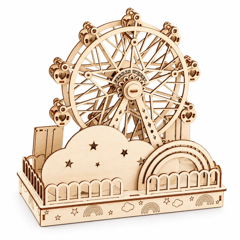 The Little Rainbow Ferris Wheel by NOOKO, assembled on a white background