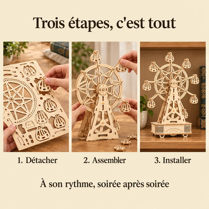The three build steps of the Classic Musical Ferris Wheel