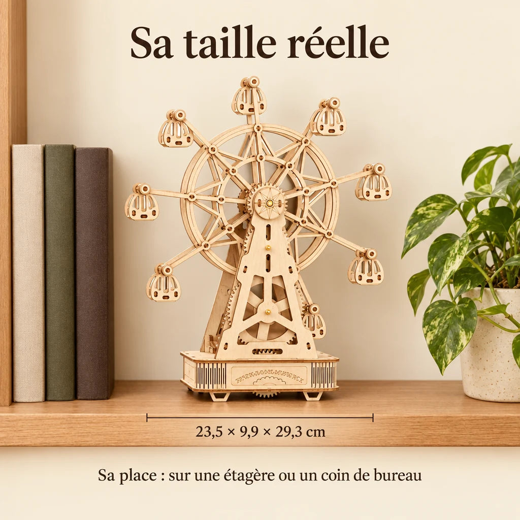 The Classic Musical Ferris Wheel on a shelf, dimensions 23.5 × 9.9 × 29.3 cm