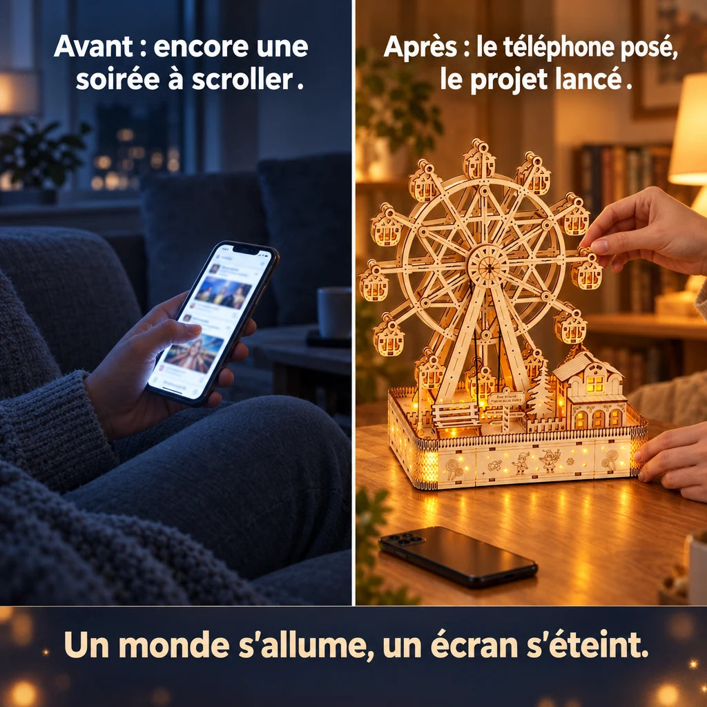 Before and after: from the phone to building the Ferris Wheel and Its Glowing Village
