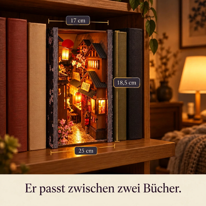 Book Nook Gasse von Kyoto zwischen zwei Büchern, Maße 25 × 18,5 × 17 cm