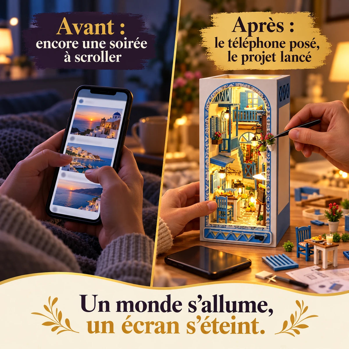 Avant après : remplacer une soirée à scroller par le montage de la Ruelle de Santorin
