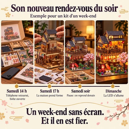Frise de montage du Salon des Cerisiers sur un week-end, du samedi au dimanche