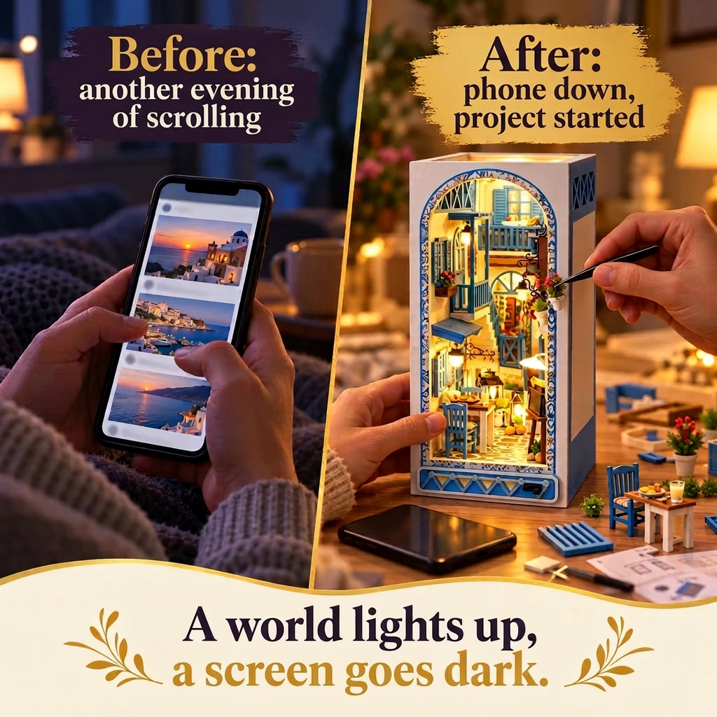 Before/after: phone down, building Santorini Lane