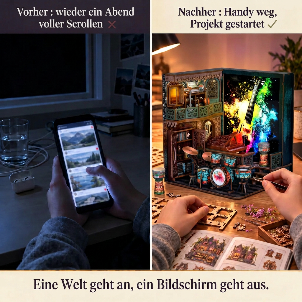 Vorher/Nachher: Handy weg, Aufbau von Musikstudio
