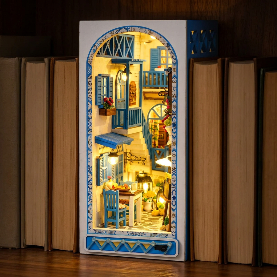 Step 3 of the build: Light it up – Book Nook Santorini Lane — DIY Wooden Kit with LED