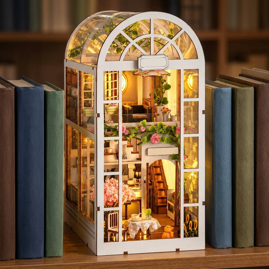 Étape 3 du montage de Le Jardin de Café : le kit terminé et allumé entre des livres