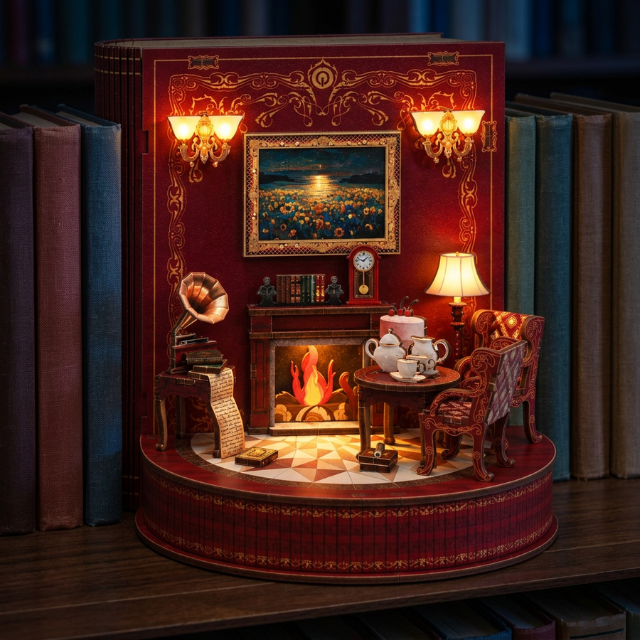 Step 3 of the build: Light it up – Book Nook Storybook Theater — DIY Wooden Kit