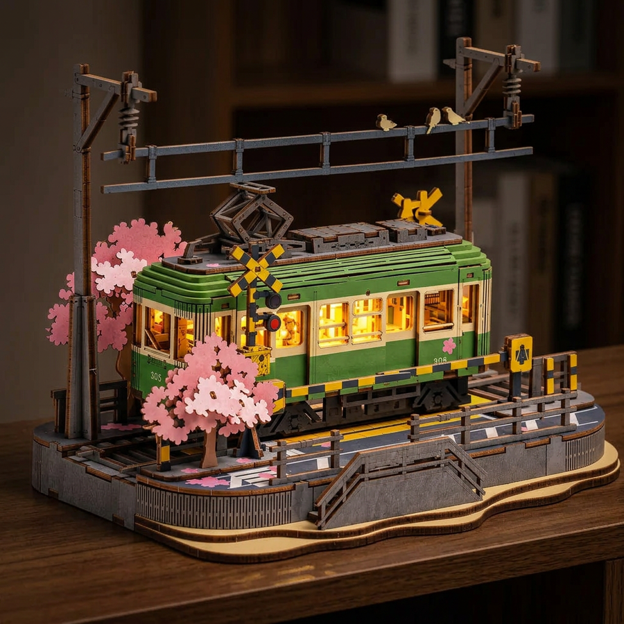 Fase 3 del montaggio: Accendere – Puzzle 3D in Legno — Il Tram dei Ciliegi