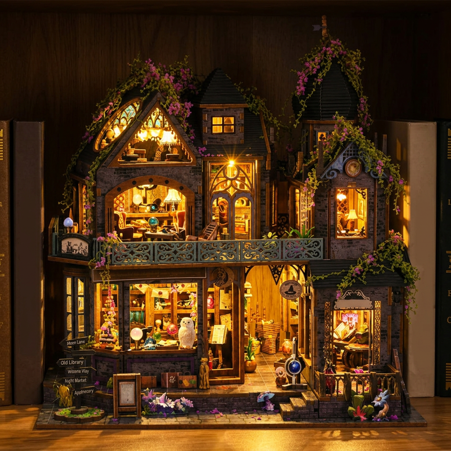 Schritt 3 beim Aufbau: Anknipsen – Miniaturhaus Bausatz mit LED — Das Glyzinienschloss