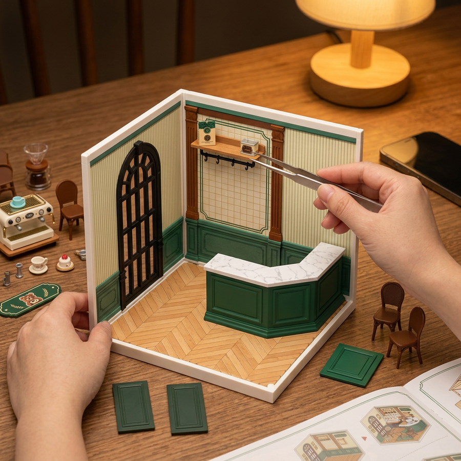 Schritt 2 beim Aufbau: Zusammenbauen – Miniaturhaus Bausatz — Das Little Bear Café