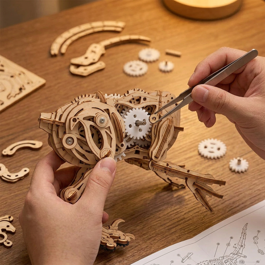 Schritt 2 beim Aufbau: Zusammenbauen – 3D-Puzzle aus Holz — Der laufende Velociraptor