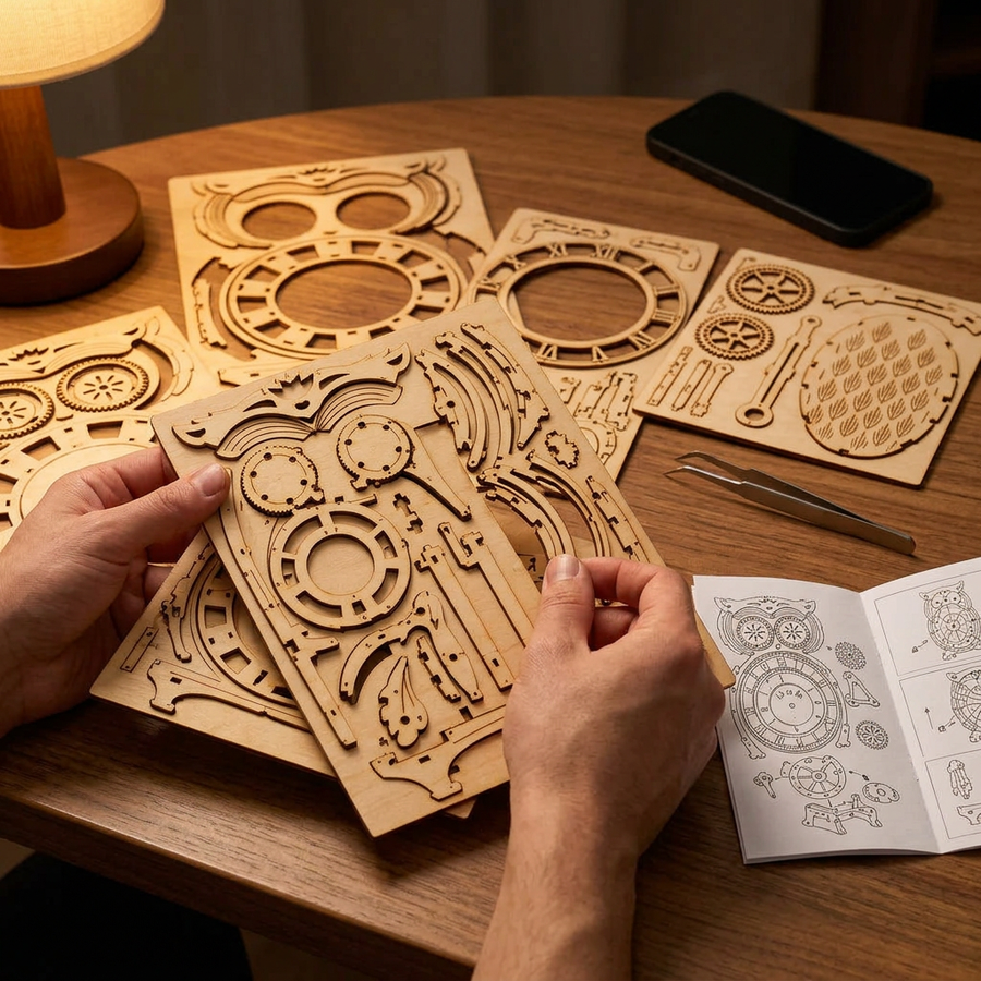 Step 1 of the build: Pop out – DIY Wooden Clock Kit — The Owl Pendulum Clock