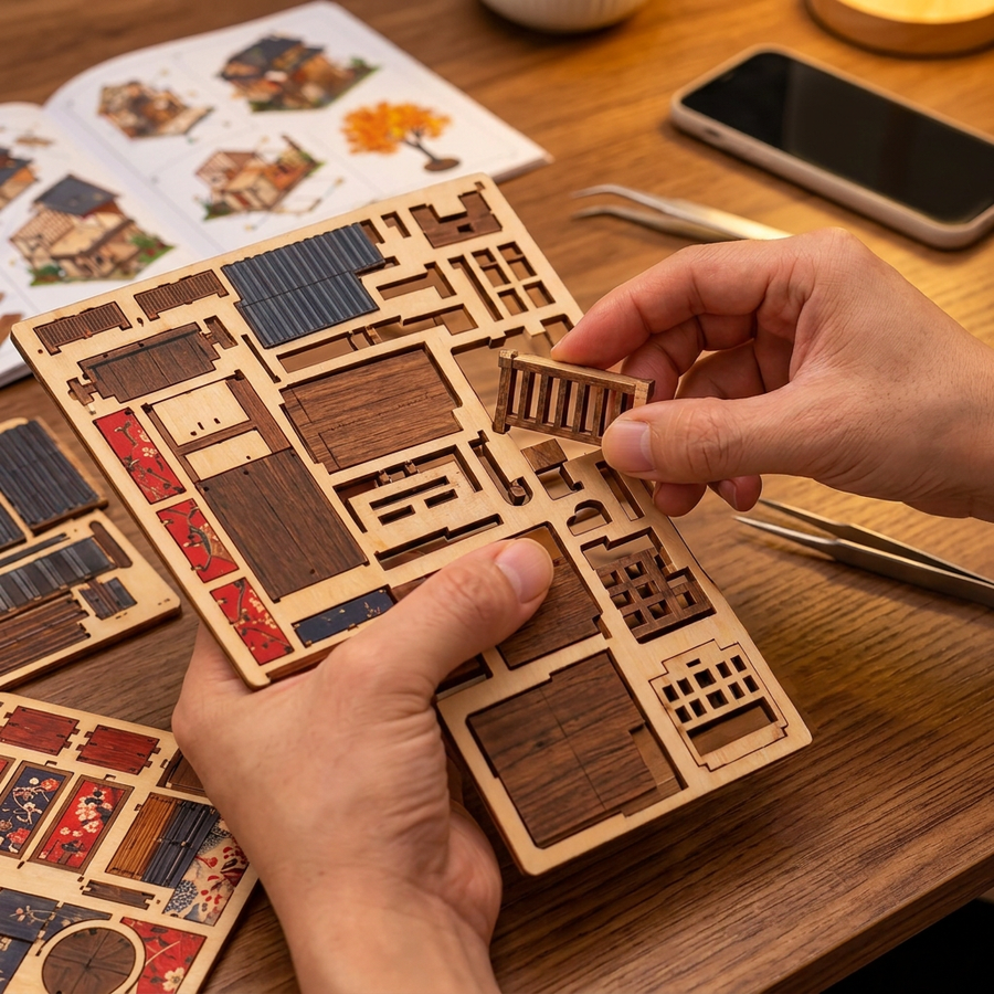 Fase 1 del montaggio: Staccare – Casa in Miniatura Giapponese con LED — Il Salone dei Ciliegi