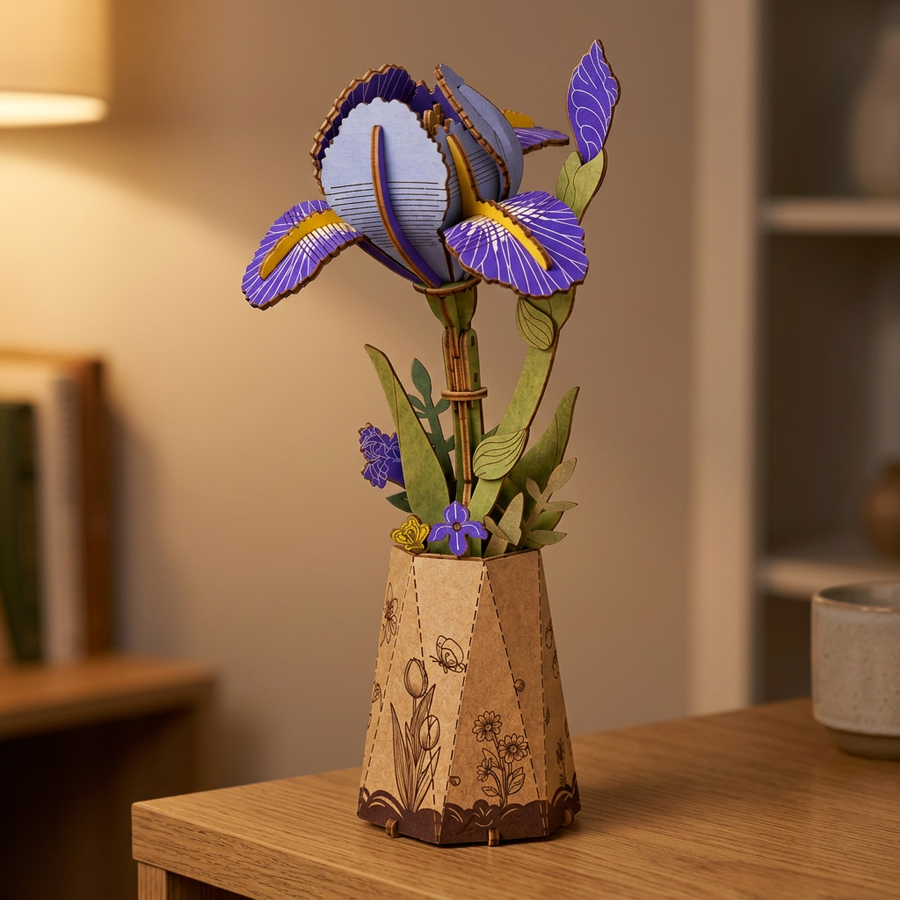 Fase 3 del montaggio: Esporre – Fiore in Legno da Montare — L'Iris