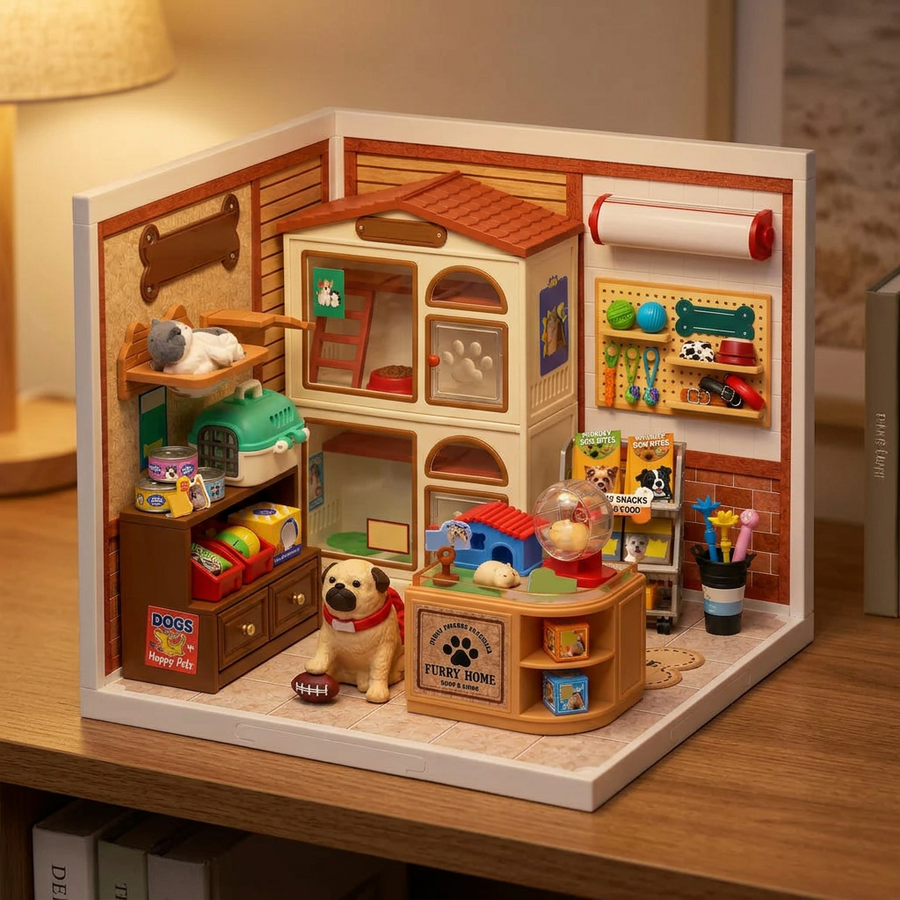 Schritt 3 beim Aufbau: Ausstellen – Miniaturhaus Bausatz — Die Tierhandlung