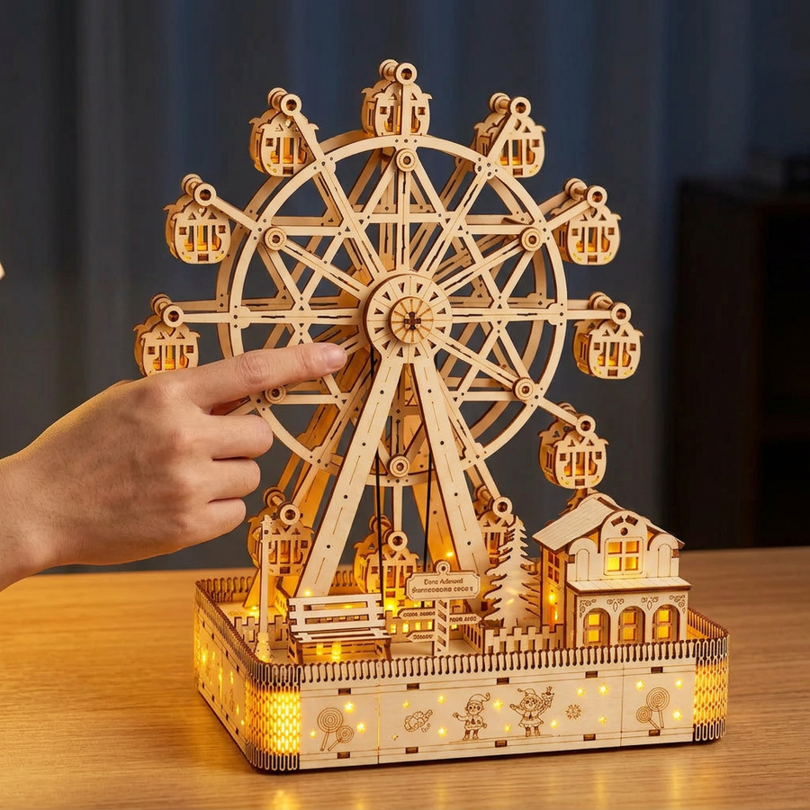 Step 3 of the build: Set it in motion – Wooden Ferris Wheel Kit — The Ferris Wheel and Its Glowing Village