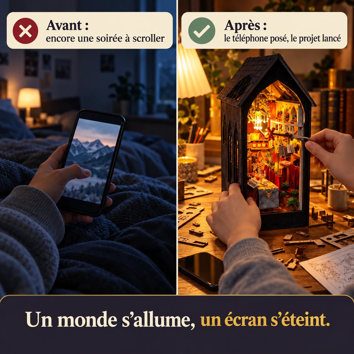 Avant après : du téléphone au montage de la Taverne des Ombres