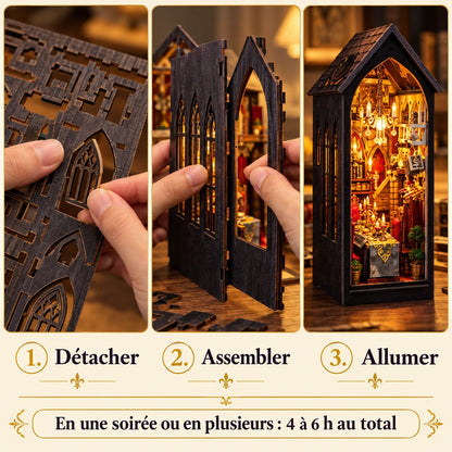 Les trois étapes de montage de la Taverne des Ombres