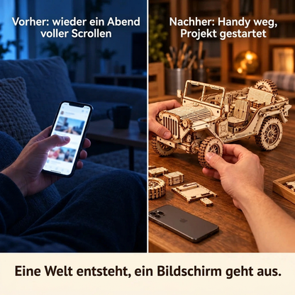 Vorher/Nachher: Handy weg, Aufbau von Geländewagen