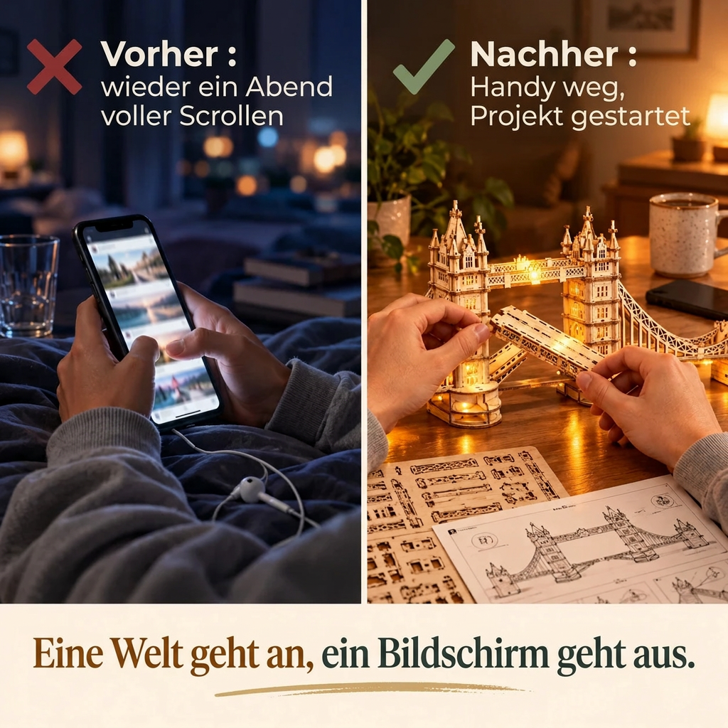 Vorher/Nachher: Handy weg, Aufbau von Leuchtende Tower Bridge