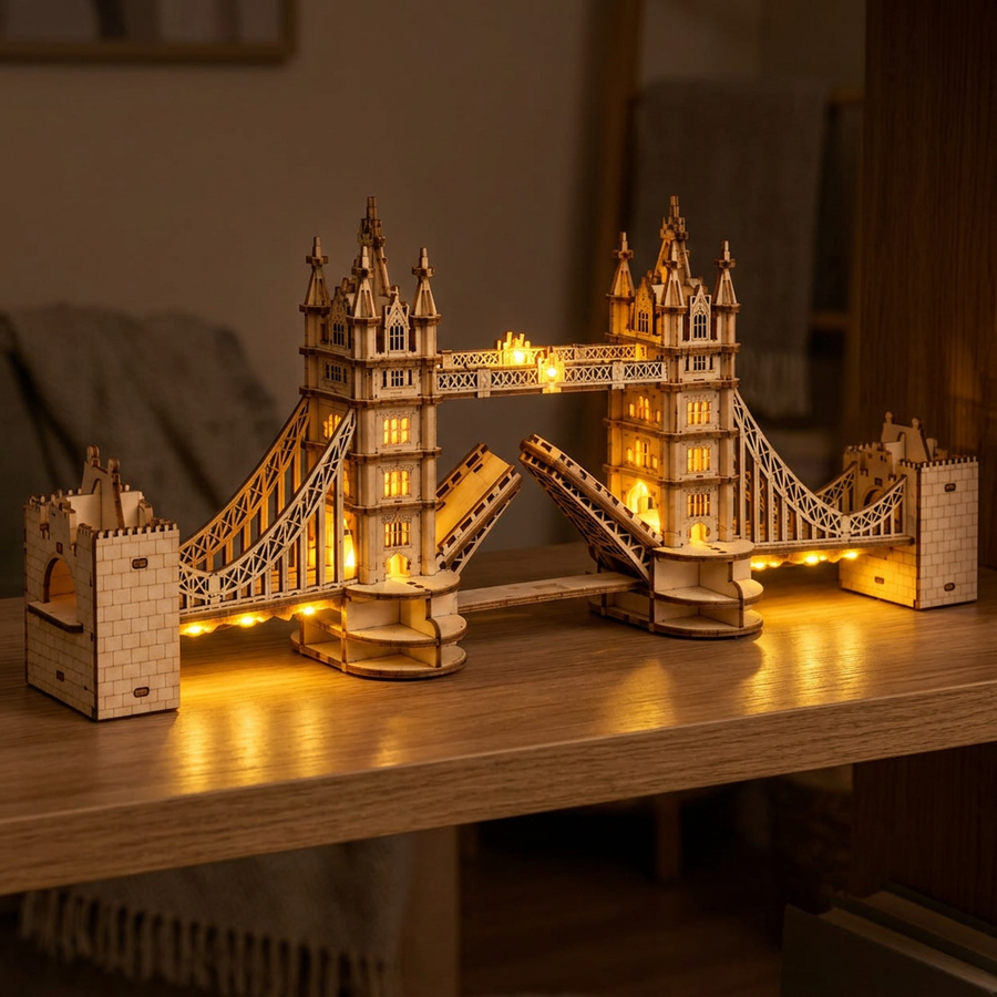 Schritt 3 beim Aufbau: Anknipsen – 3D-Puzzle aus Holz — Die beleuchtete Tower Bridge