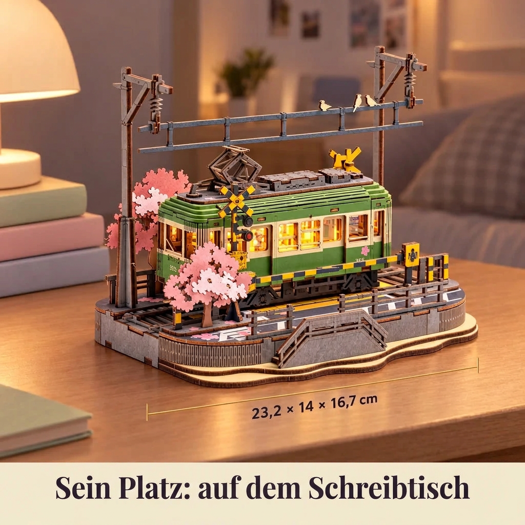 Kirschblüten-Straßenbahn im Regal