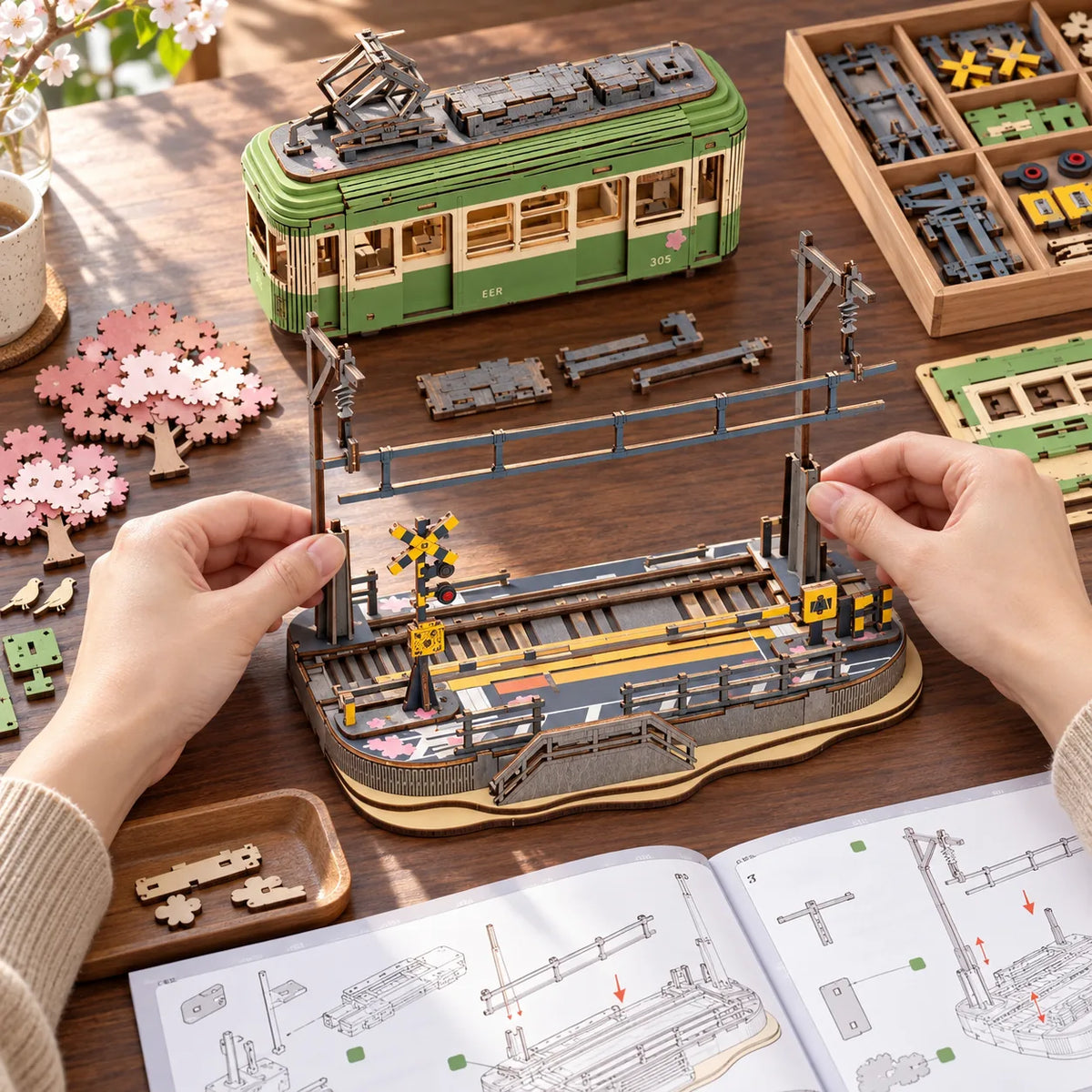 Assemblage des rails du puzzle 3D Tram Sakura