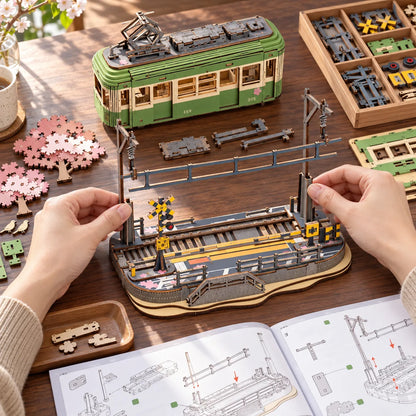 Assemblage des rails du puzzle 3D Tram Sakura