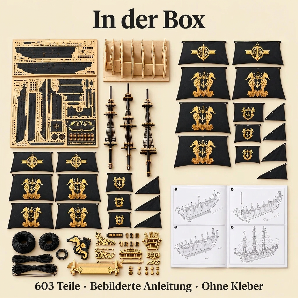 Inhalt des Sets Dreimaster Seepferdchen