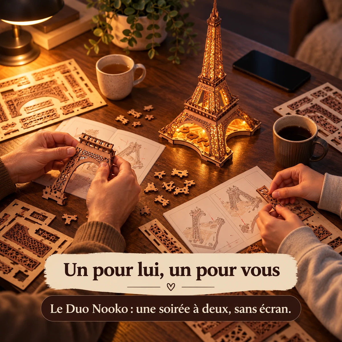 Duo Nooko : adulte et adolescent montent deux kits dont Une Nuit à Paris