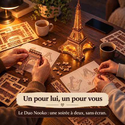 Duo Nooko : adulte et adolescent montent deux kits dont Une Nuit à Paris