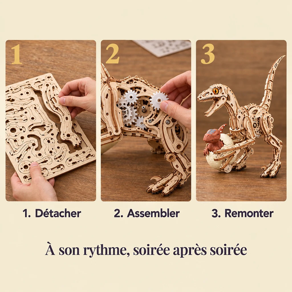 The three build steps of the Walking Velociraptor