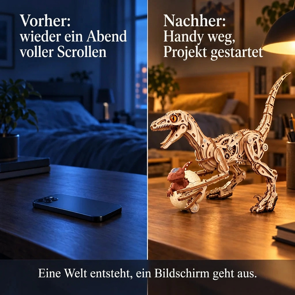 Vorher/Nachher: Handy weg, Aufbau von Laufender Velociraptor