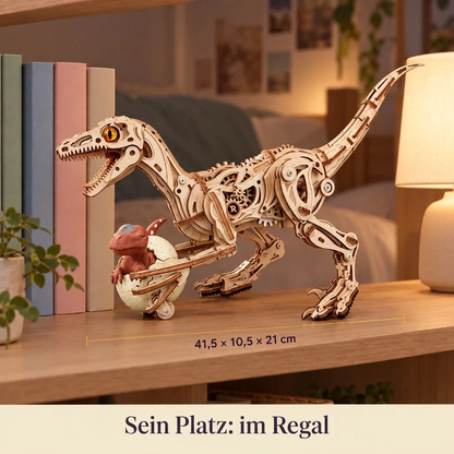 Laufender Velociraptor im Regal