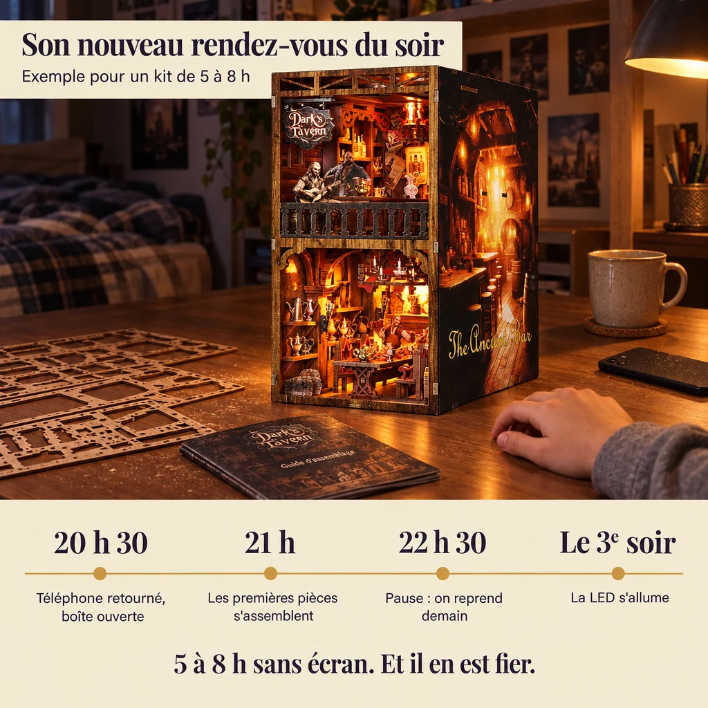 Frise d'une soirée de montage du Vieux Pub, téléphone retourné