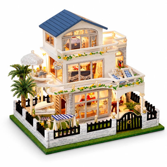 Villa de la Riviera — maison miniature blanche à trois étages avec LED chaudes