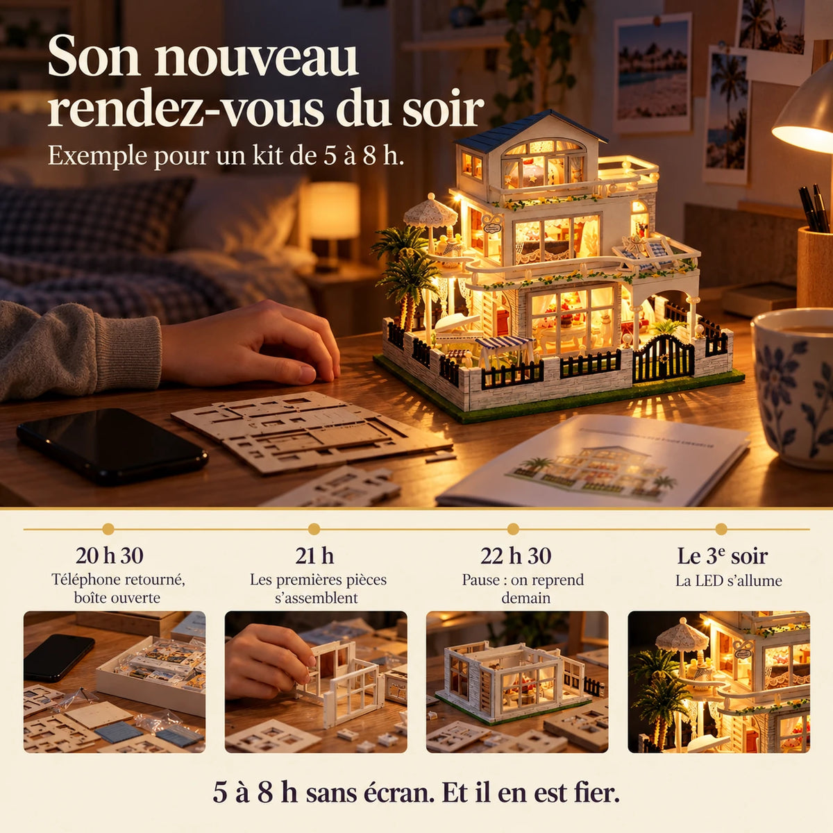 Villa de la Riviera — exemple de montage du soir en 5 à 8 heures