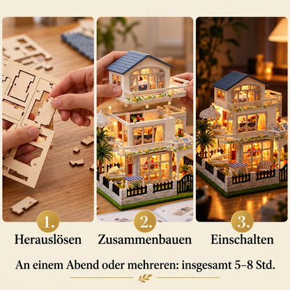 Die drei Bauschritte der Villa an der Riviera: herauslösen, zusammenbauen, einschalten