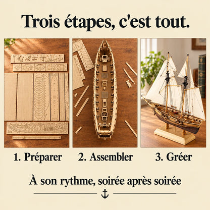 The three build steps of the New Port Sailboat