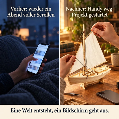 Vorher/Nachher: Handy weg, Aufbau von Küstenfischer-Segelboot