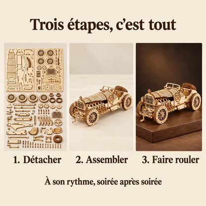 The three build steps of the Little Race Car